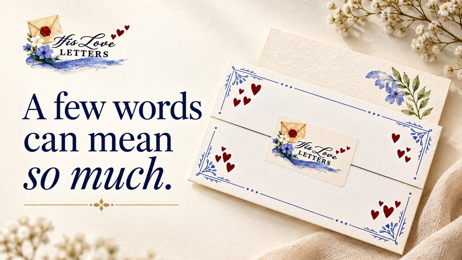 A few words can mean so much. A His Love Letters envelope on ivory stationery.