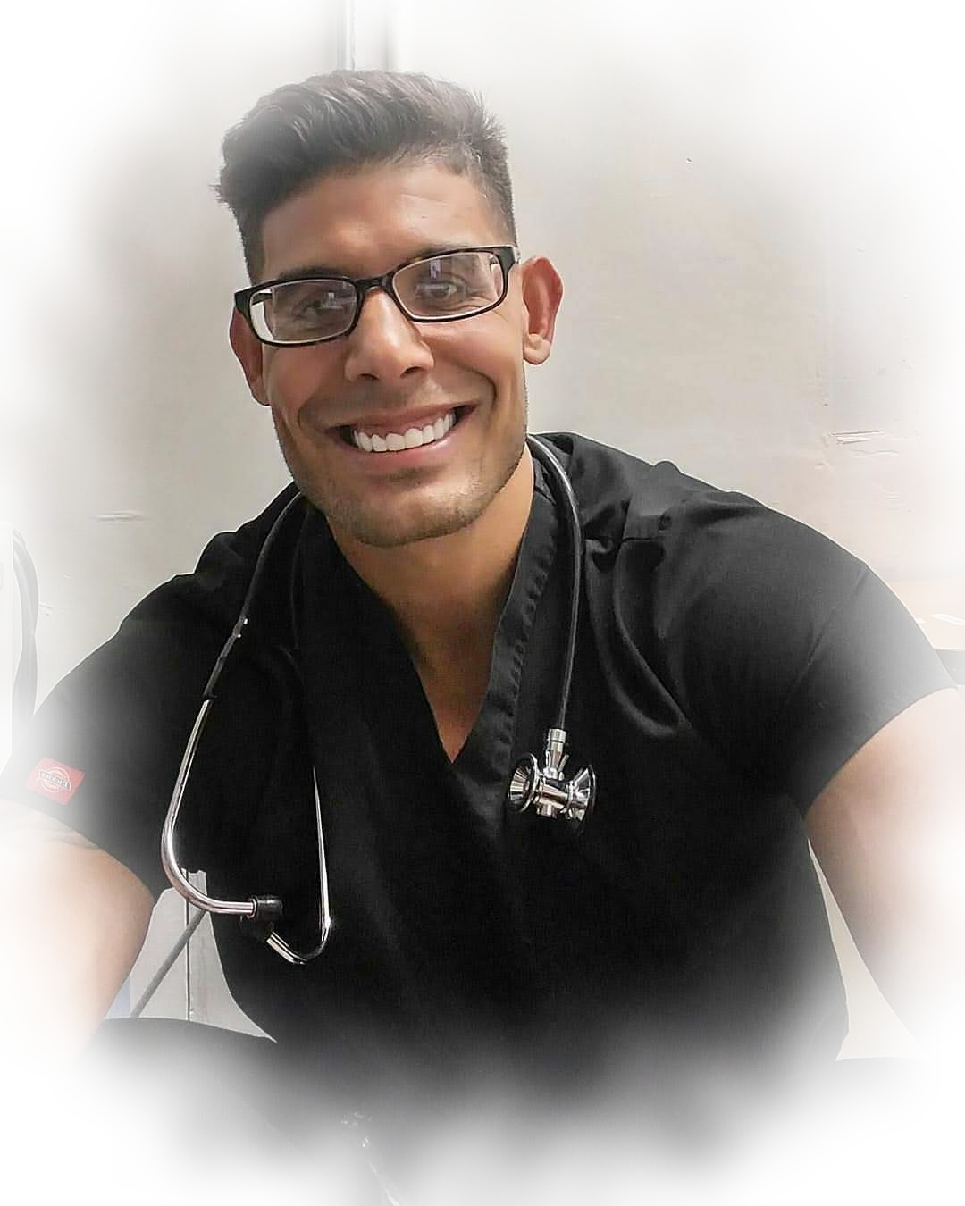 Anthony Hernandez, badanthxny, respiratory therapist in scrubs with a stethoscope, smiling