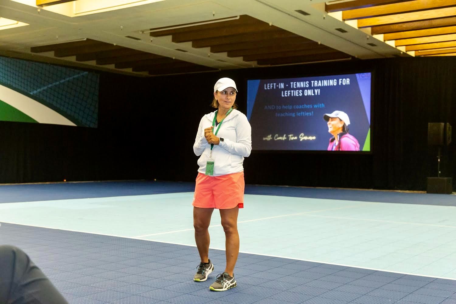 Tina Samara, NCAA champion and college tennis recruiting coach, at a tennis event