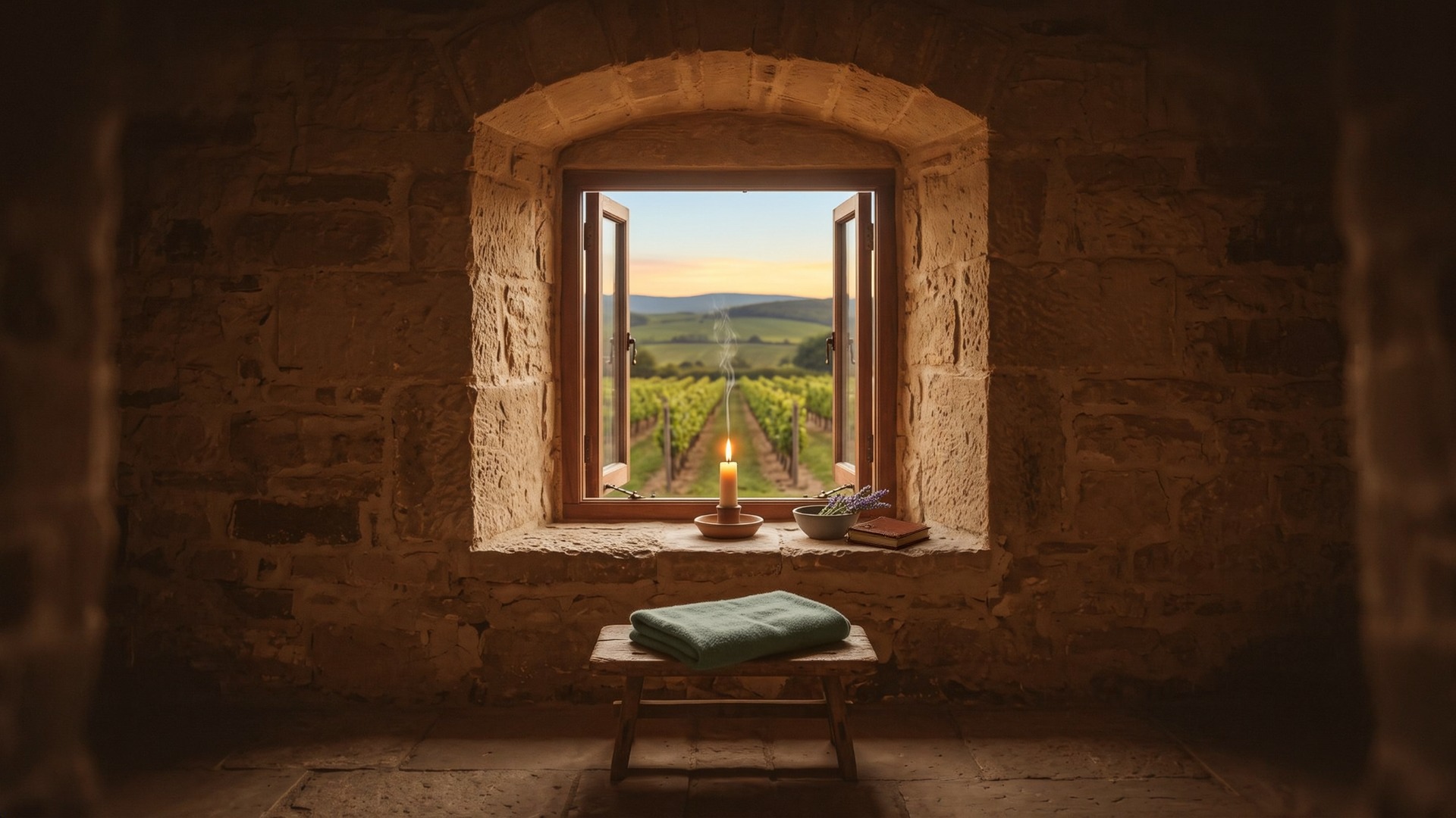 A quiet stone window at dusk