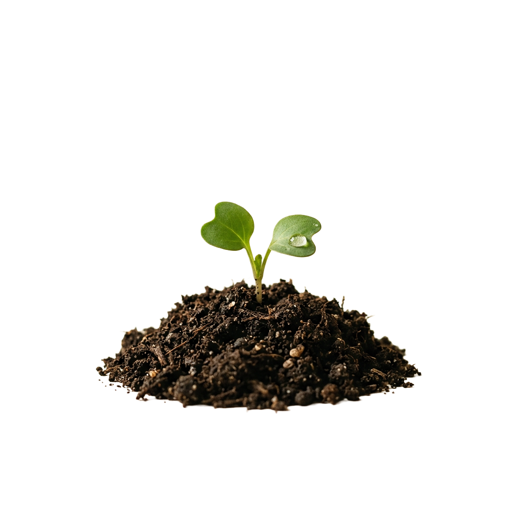 A seedling growing in a mound of soil