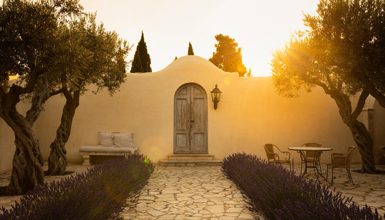 A sunlit stone courtyard