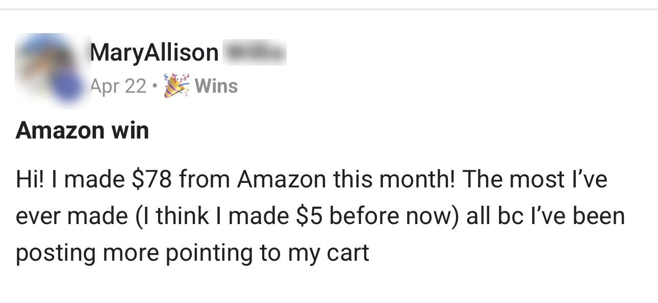 $78 from Amazon, the most she had ever made