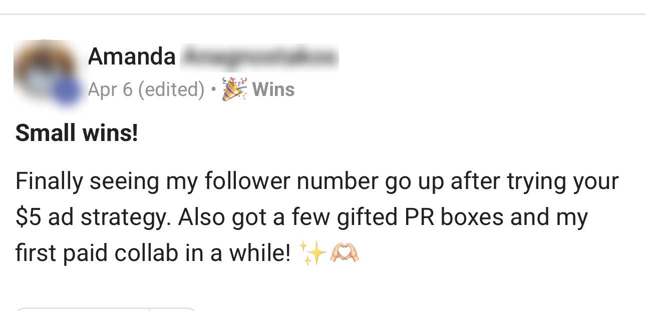 Follower growth plus her first paid collab