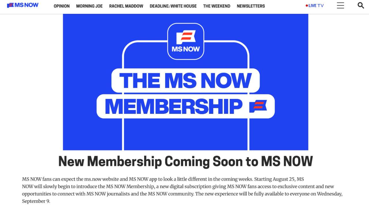 MS NOW Homepage on August 20, 2026