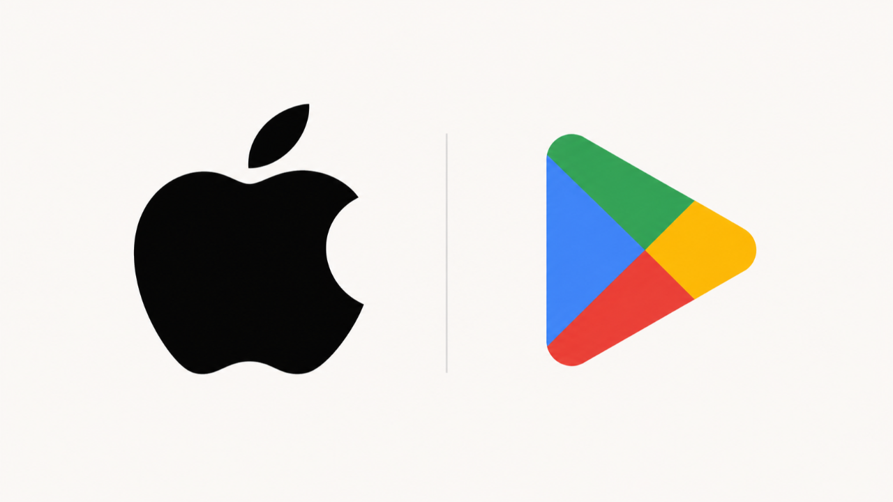 Apple and Google Play logos