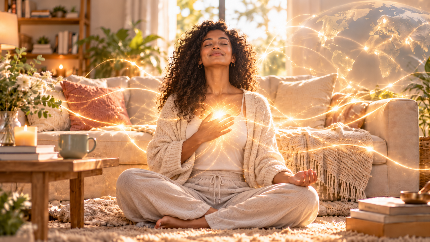 Woman meditating peacefully, representing the Maharishi Effect