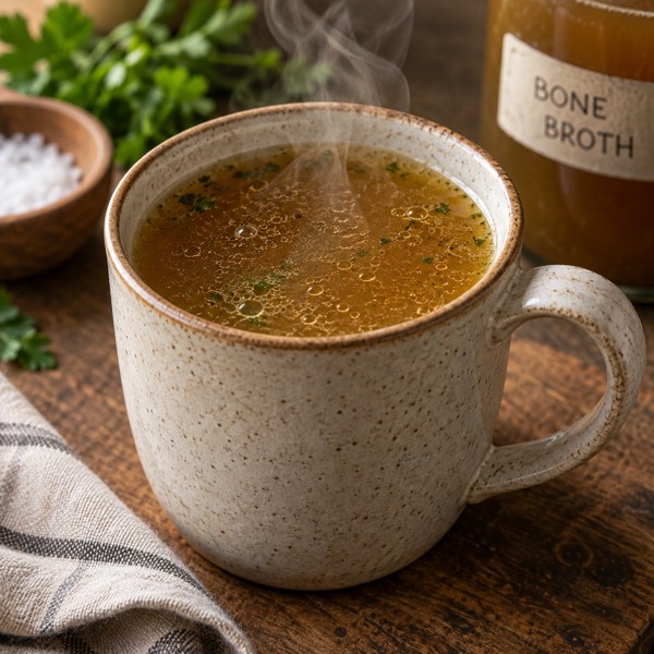 A mug of slow-simmered bone broth
