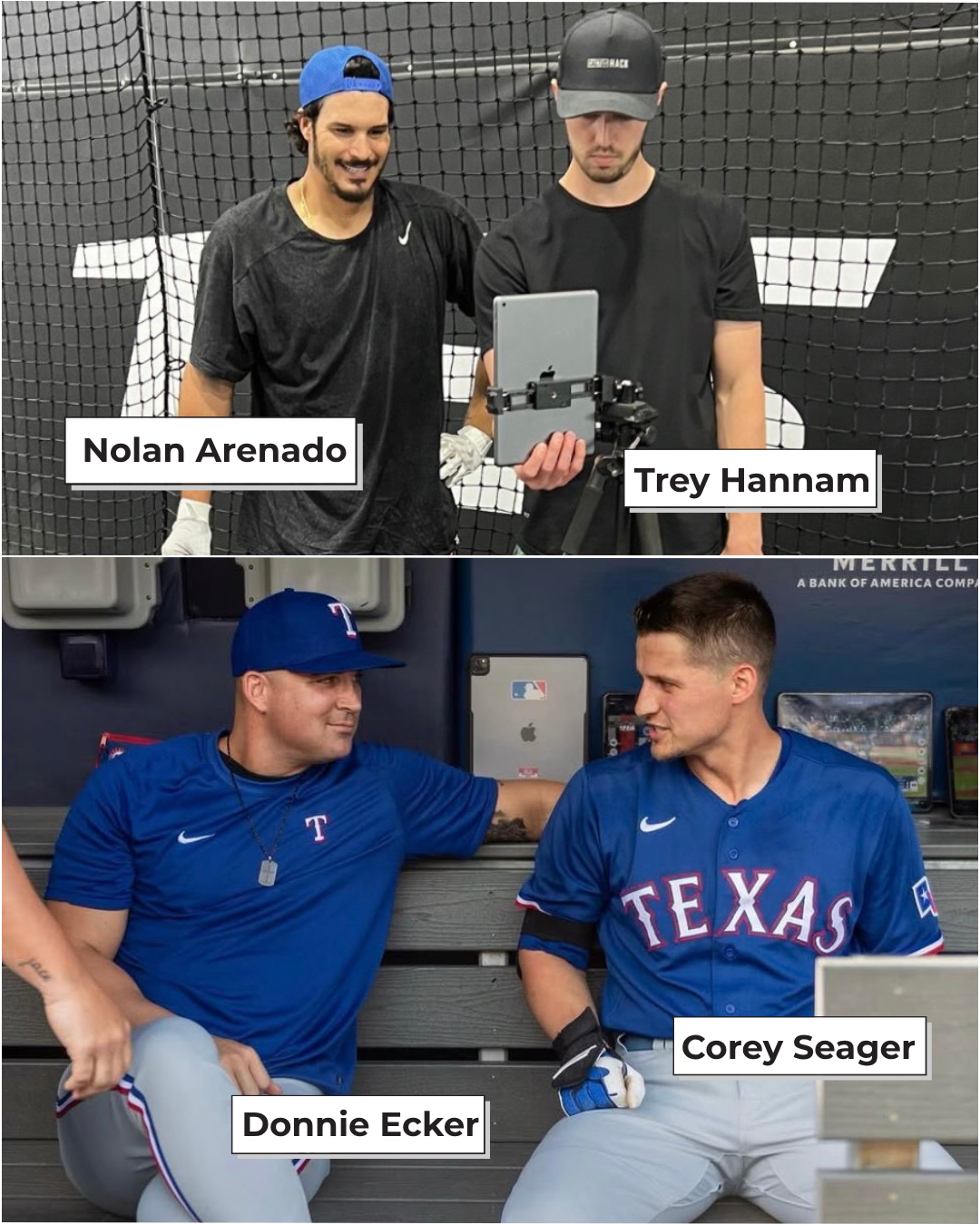Trey Hannam with Nolan Arenado, Donnie Ecker with Corey Seager