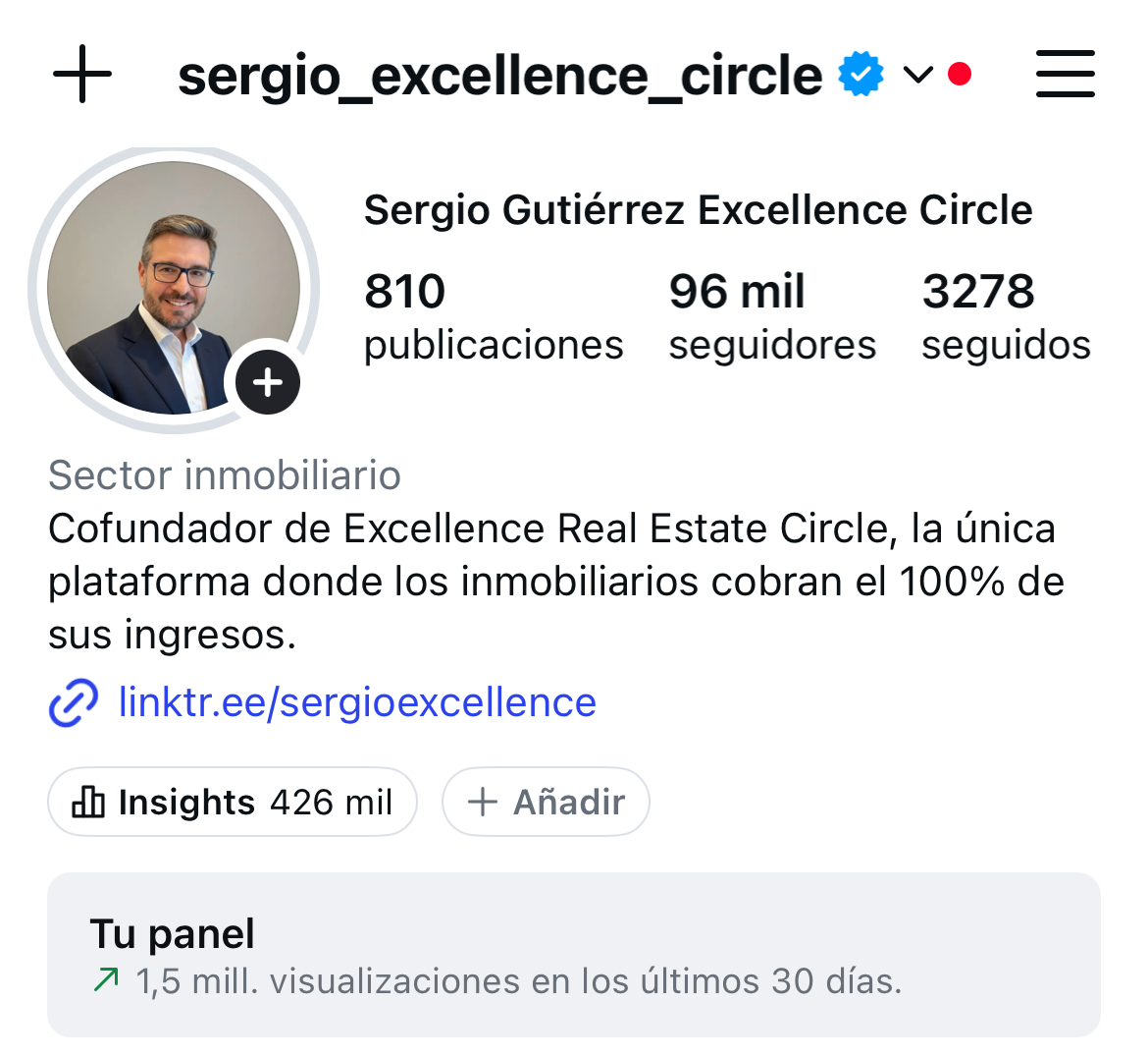 Perfil real de Instagram de Sergio Gutiérrez Excellence Circle