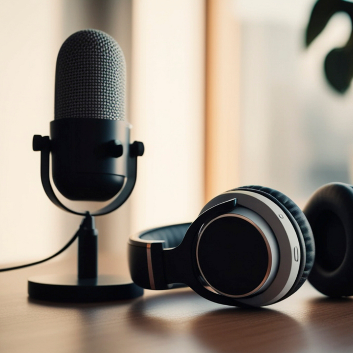 Podcast microphone and headphones