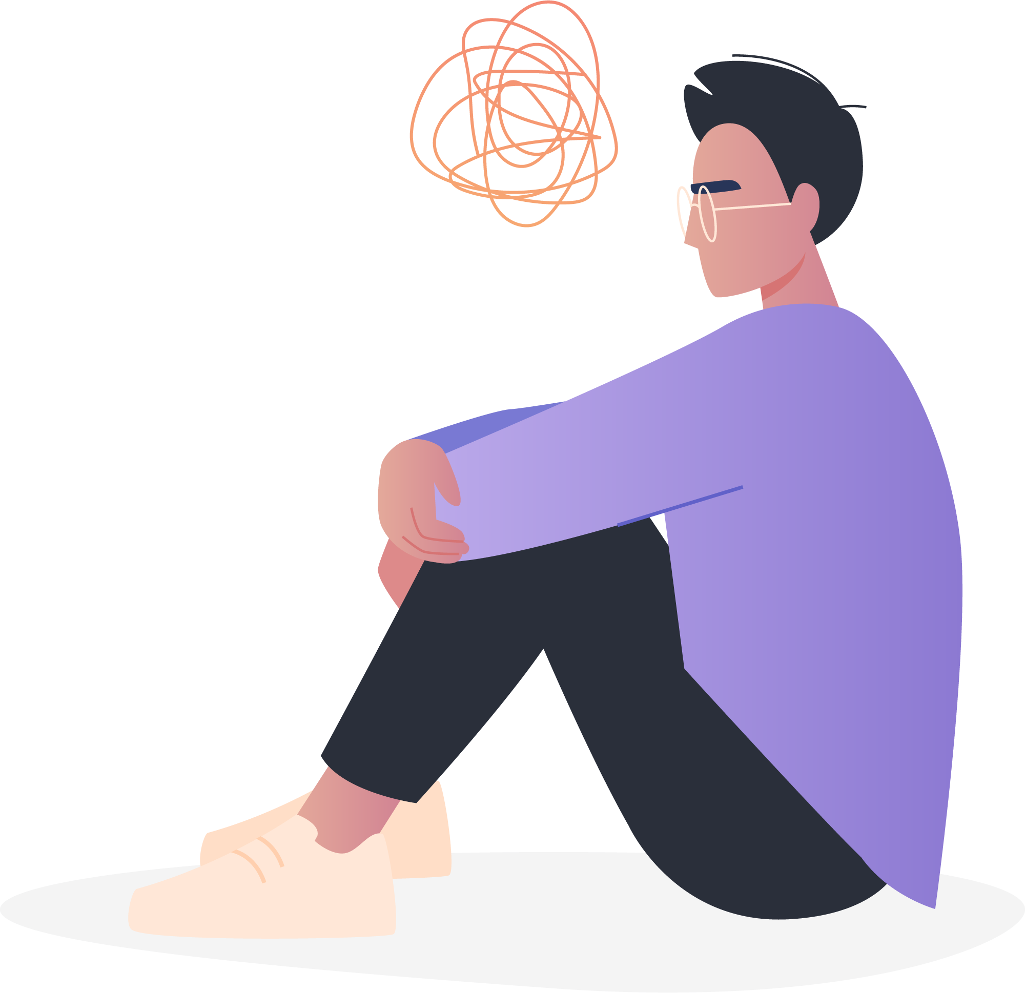 Man sitting on the floor hugging his knees