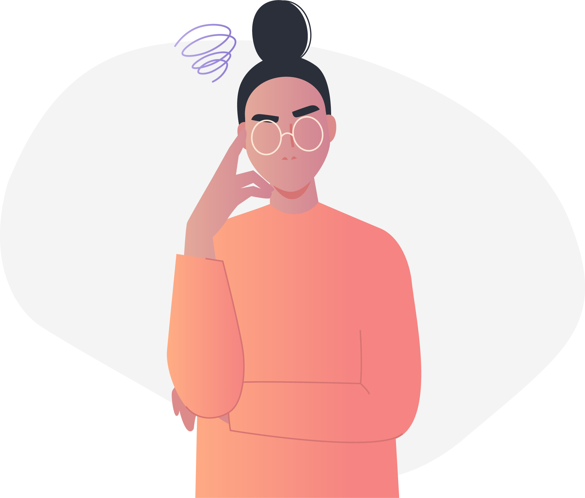 Woman thinking with her hand on her chin