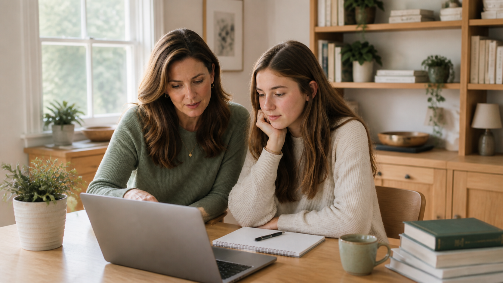 Mother and daughter reviewing a college essay together