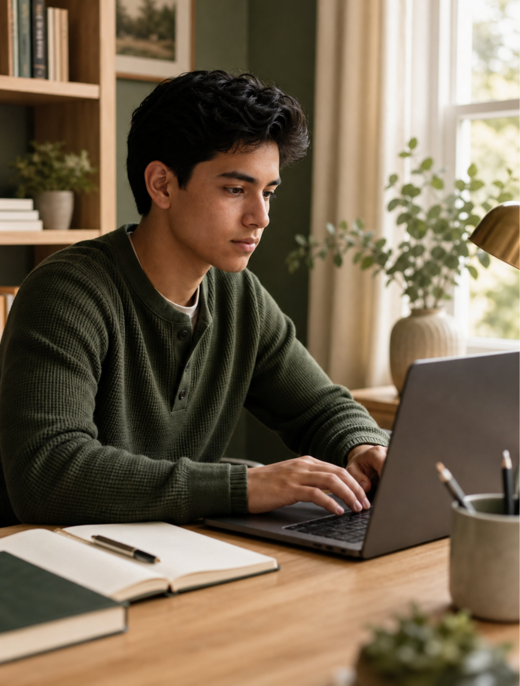 Estudiante preparándose para una entrevista universitaria