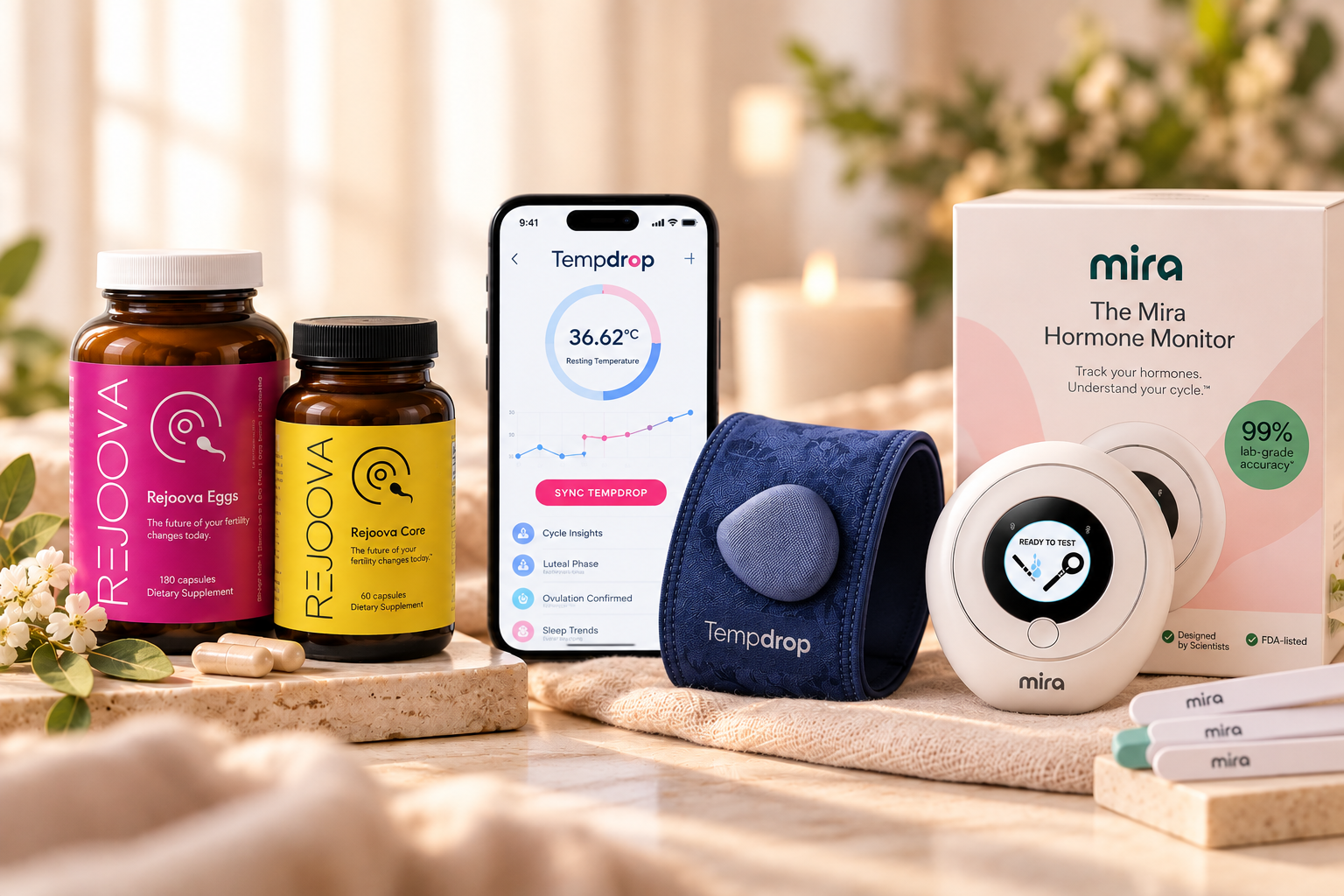 Tempdrop, Mira, and Rejoova products alongside a private Spirit Baby Session card