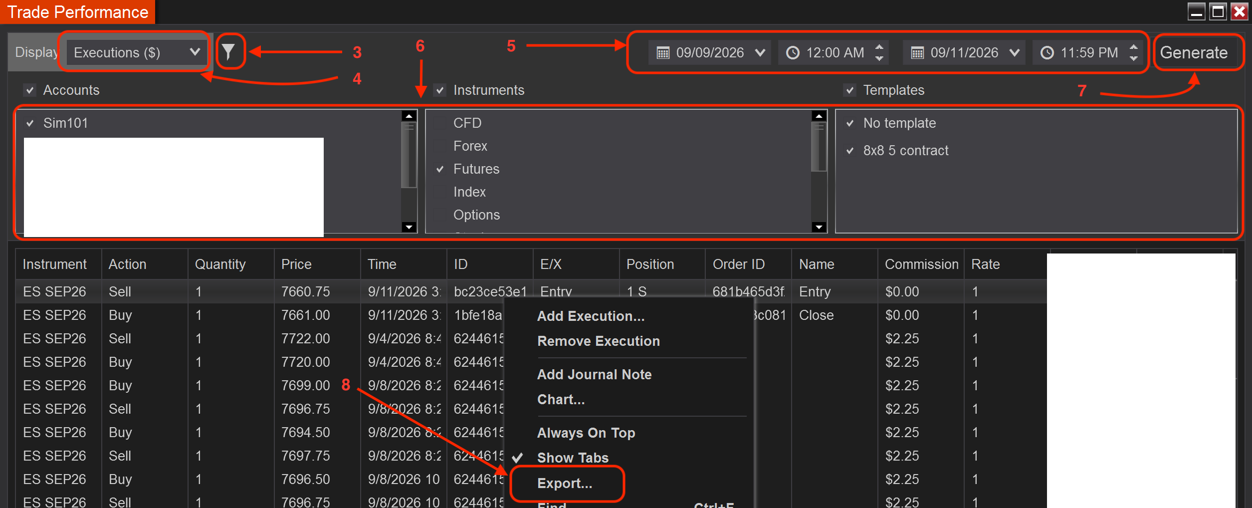Exporting executions from NinjaTrader to disk
