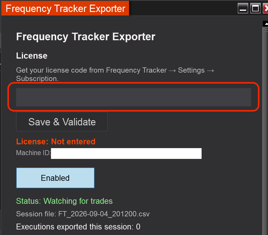 Where to enter your license code in the addon control panel