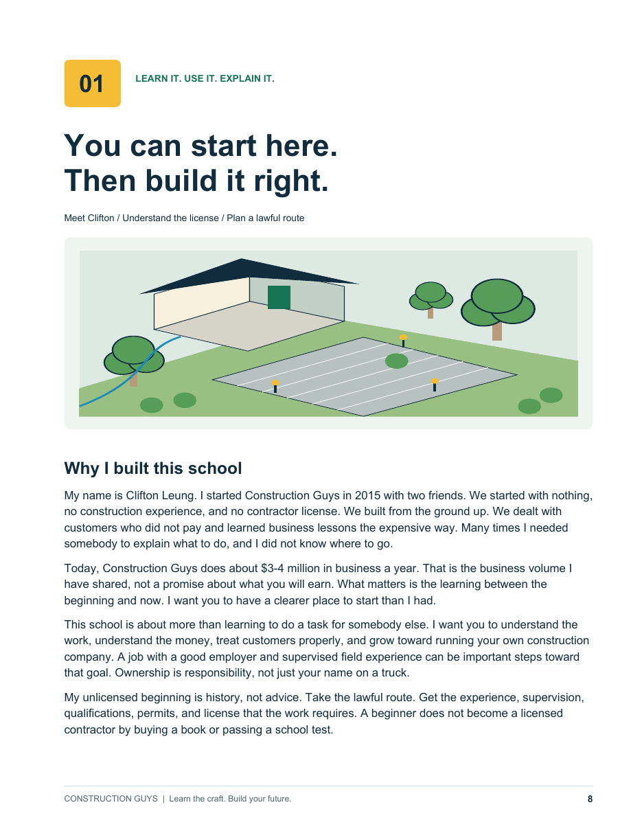 Actual C-27 Landscaping book sample: Meet Clifton and learn why this school exists