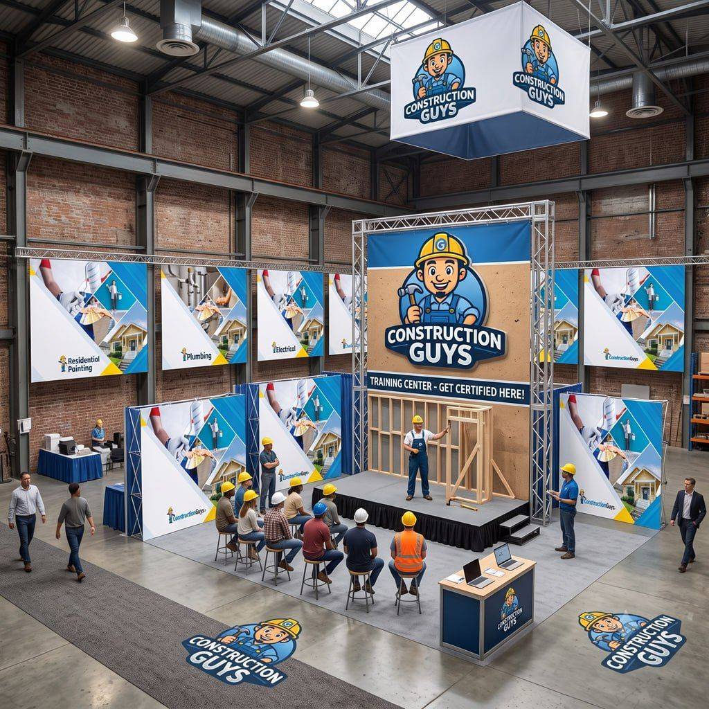 Concept illustration of hands-on construction training booths