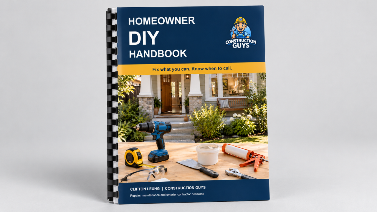 Construction Guys Homeowner DIY Handbook with black comb binding