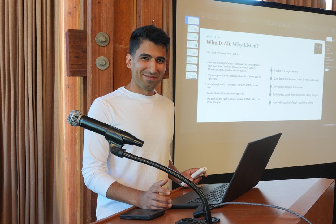 Ali Khoddami speaking at a Vela K event