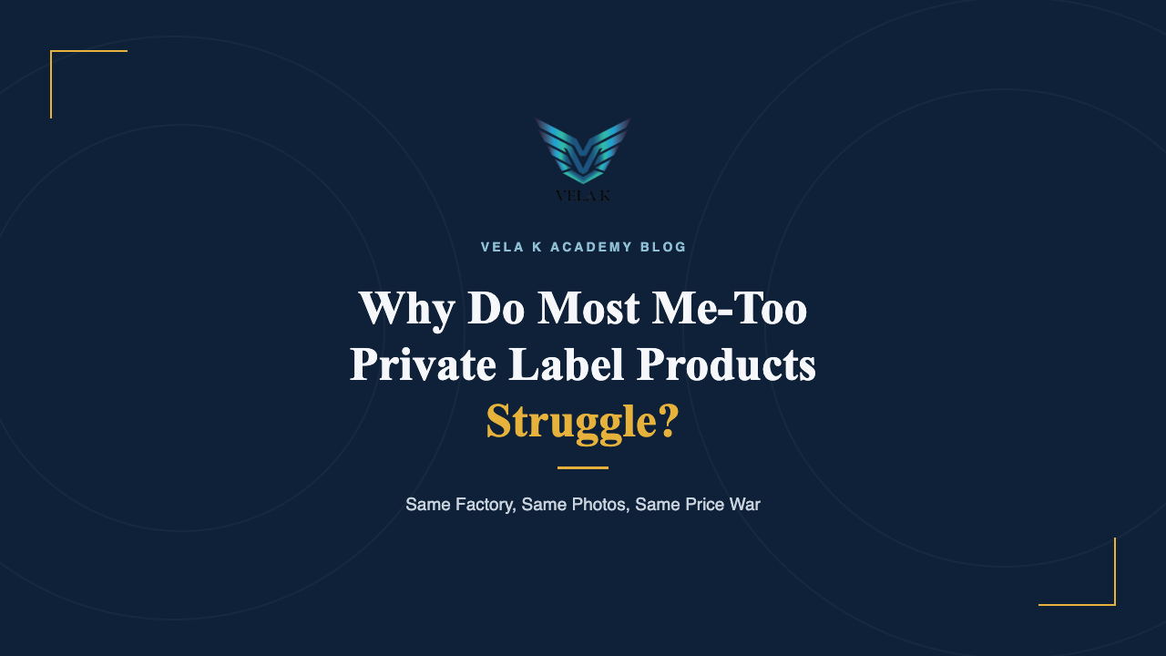 Why do most me-too private label products struggle on Amazon, Vela K Academy blog cover