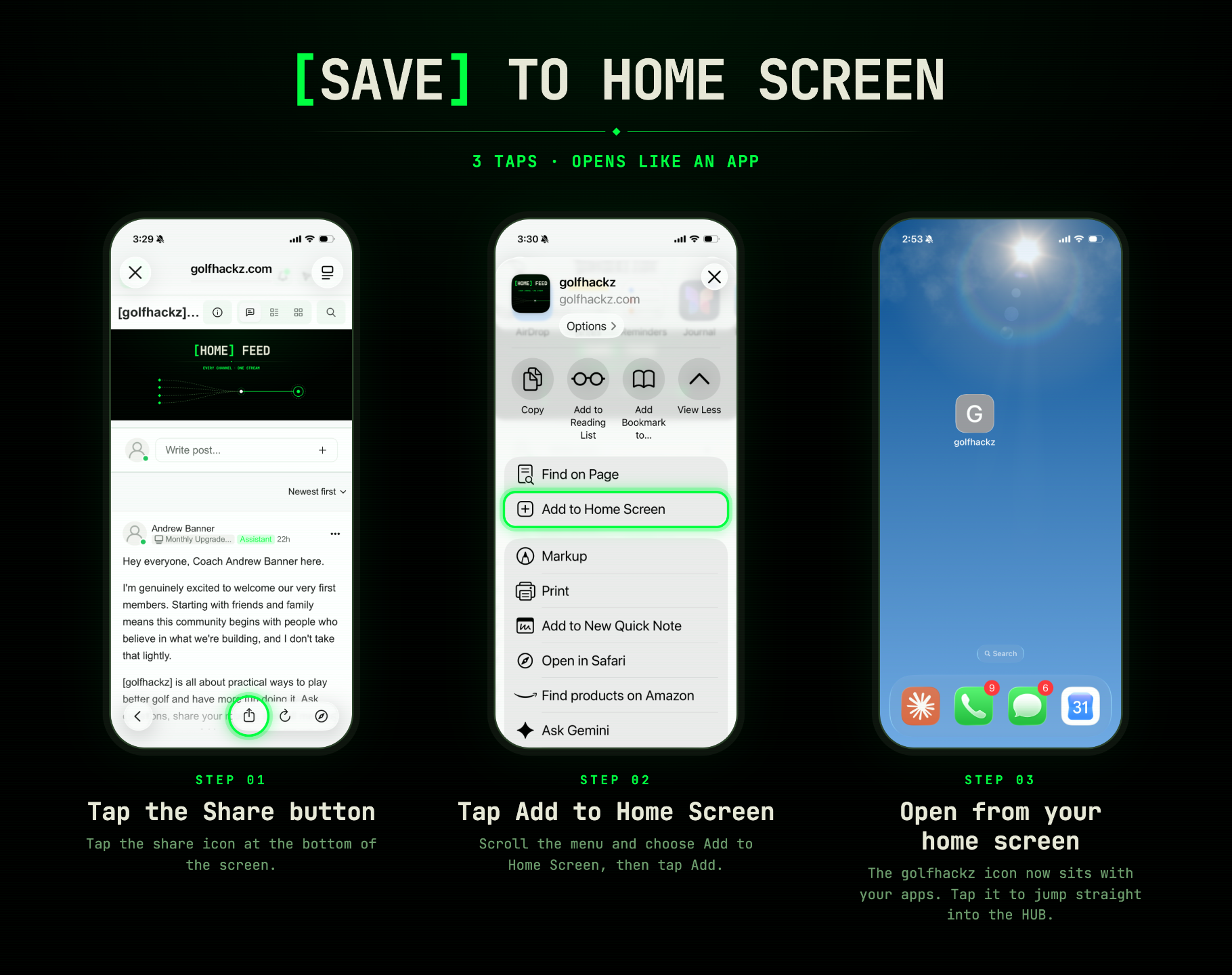 Add golfhackz to your home screen tutorial