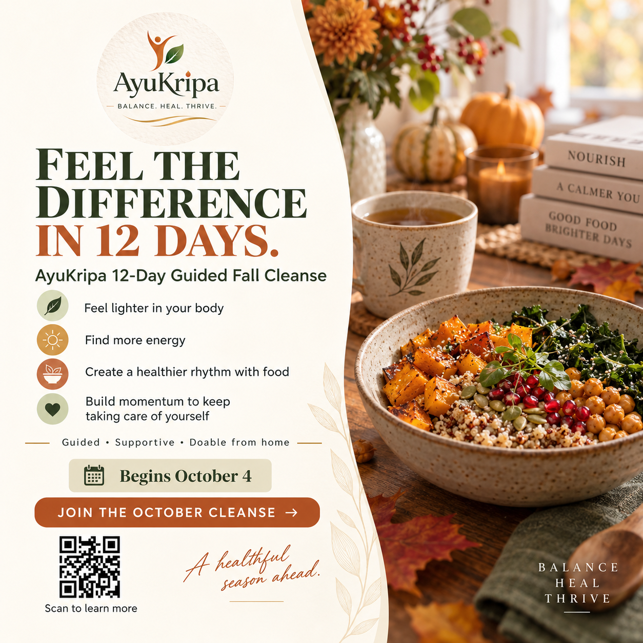 AyuKripa 12-day guided seasonal cleanse program graphic
