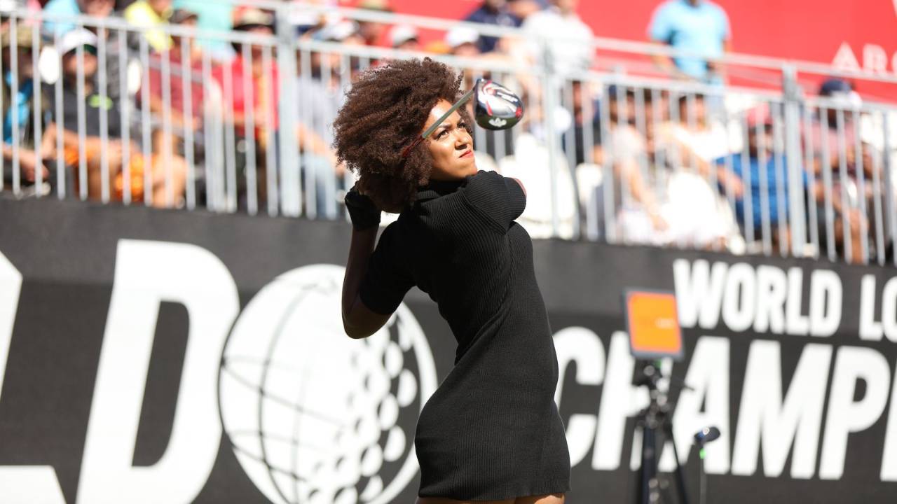 World Long Drive competitor swinging a driver at the championship