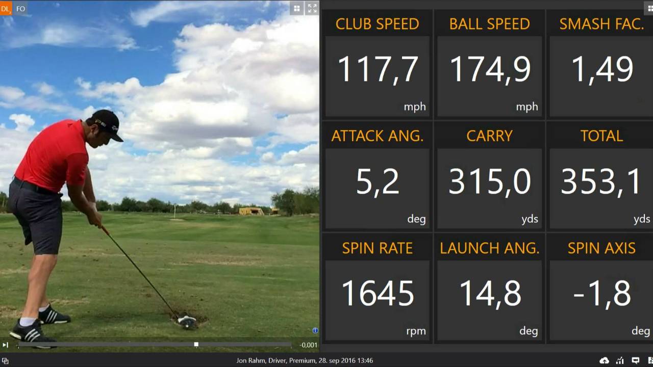 Jon Rahm Trackman driver numbers showing high launch low spin