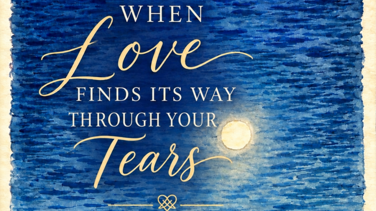 Watercolor Moonlit ocean with a glowing full moon reflection, cover for When Love Finds Its Way Through Your Tears.