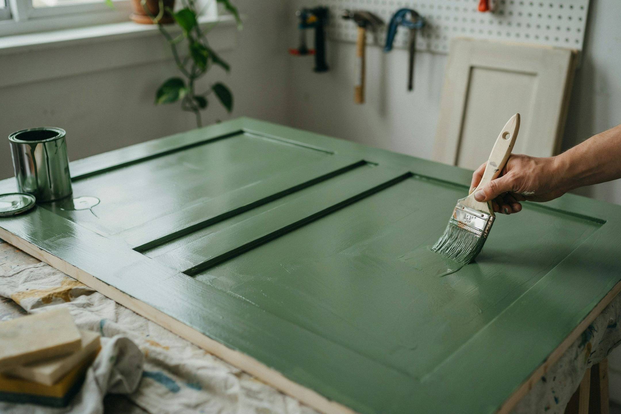Farmhouse kitchen painted in colors from the palette