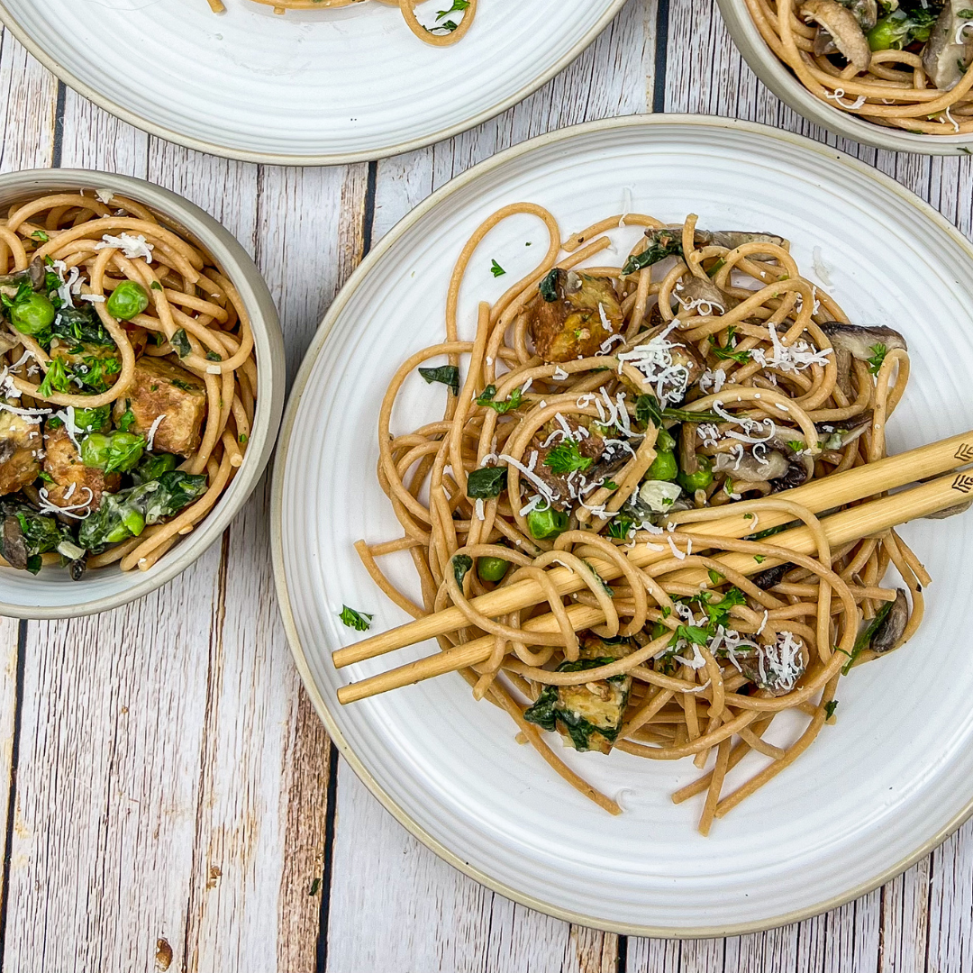 Creamy Coconut Noodles with Tempeh & Mushrooms