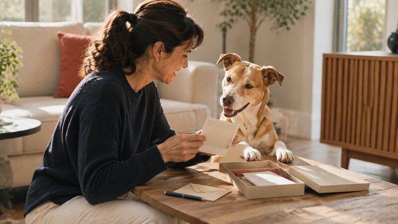 Dog and owner creating a memory time capsule together