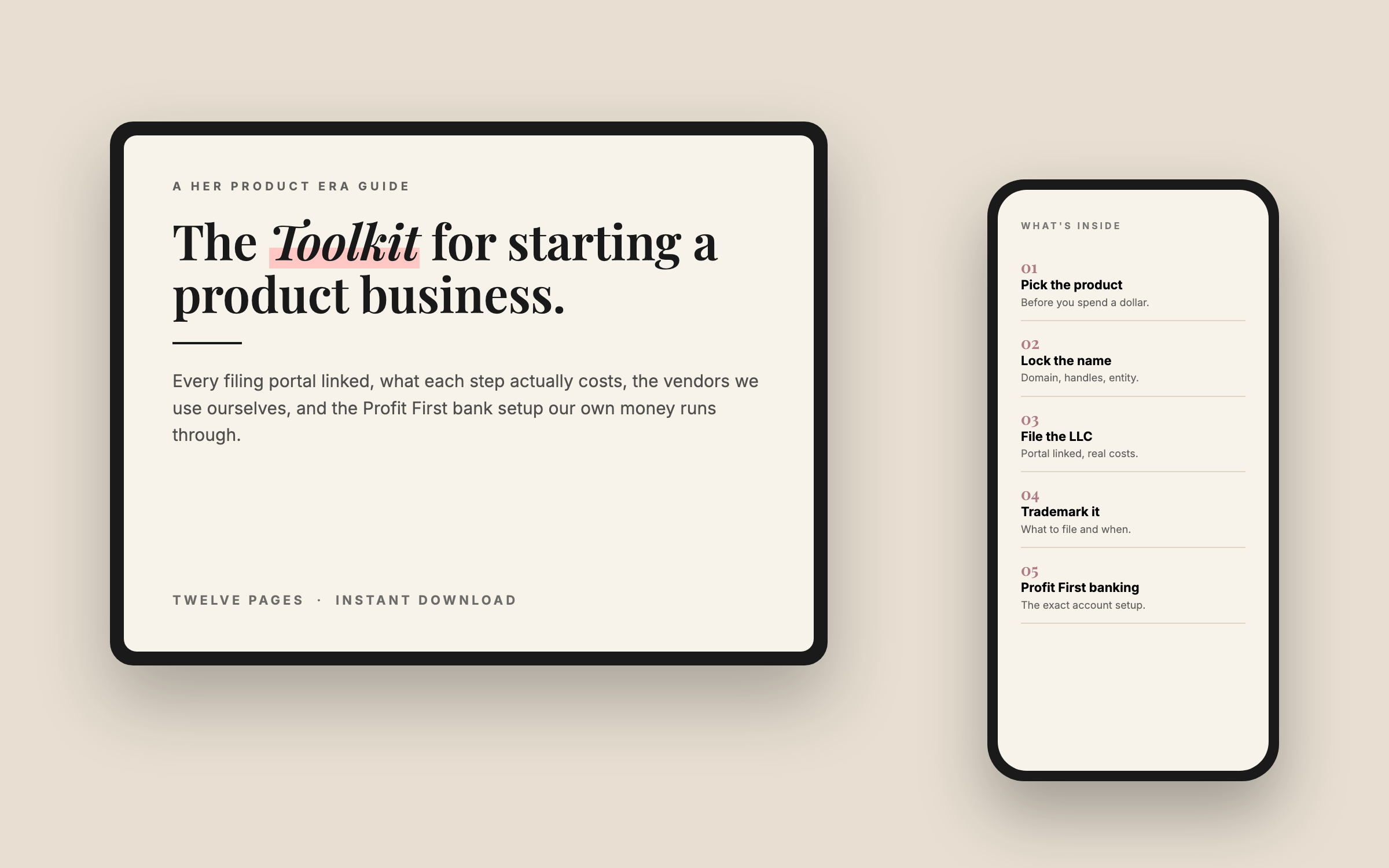 The Her Product Era Toolkit shown on a tablet and phone
