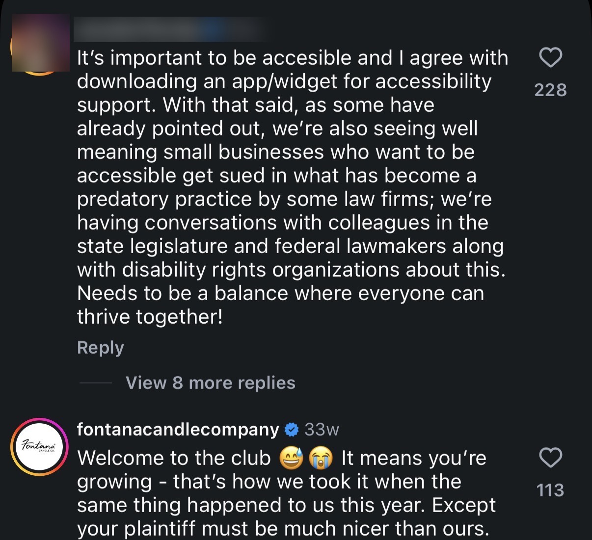 Instagram comment describing predatory filing practices