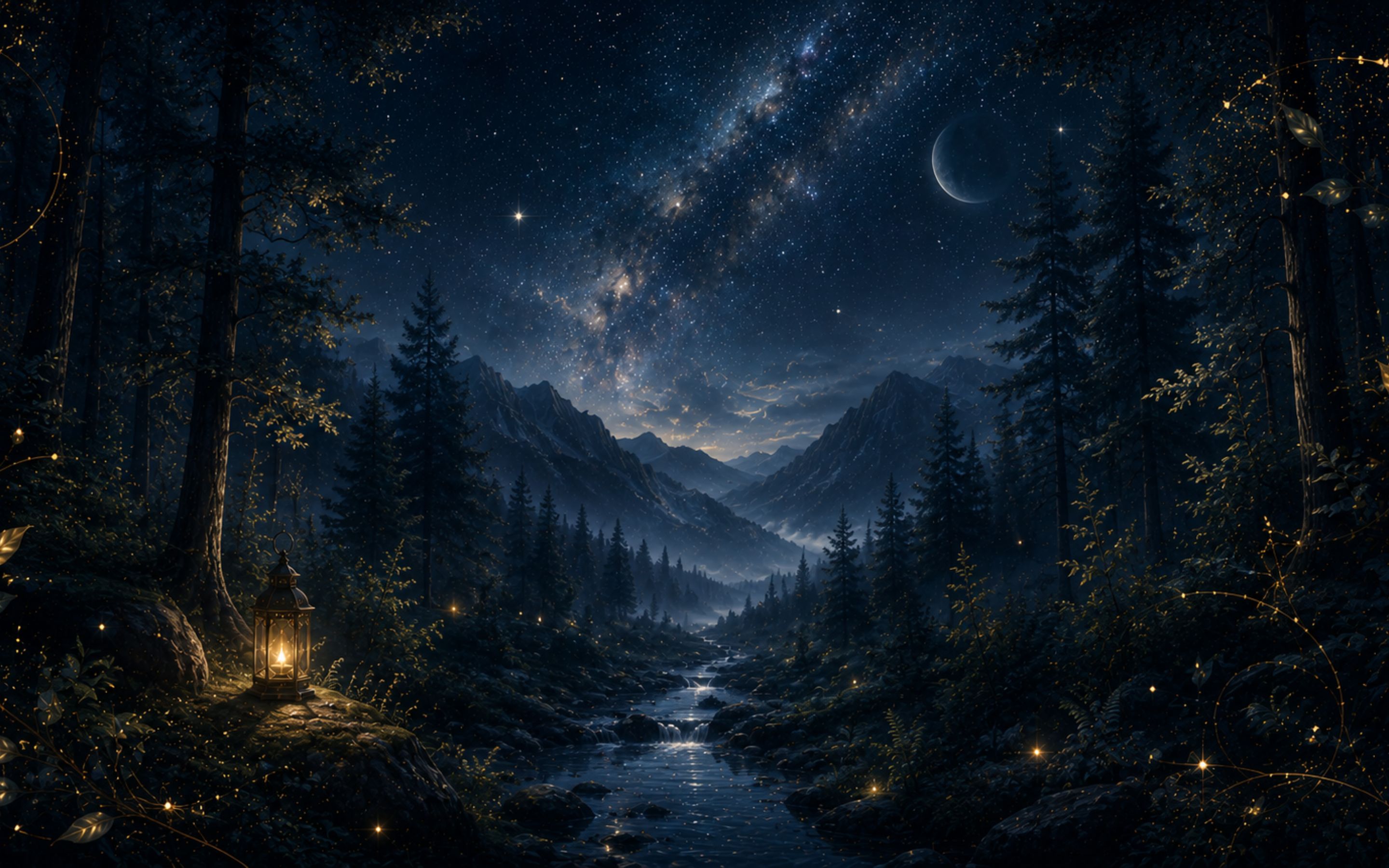 Night landscape beneath a celestial sky
