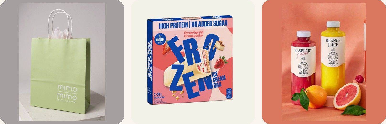 mimo mimo Korean skincare goodie bag, FROZEN Power protein ice cream bar and ALI JUUS cold-pressed juices