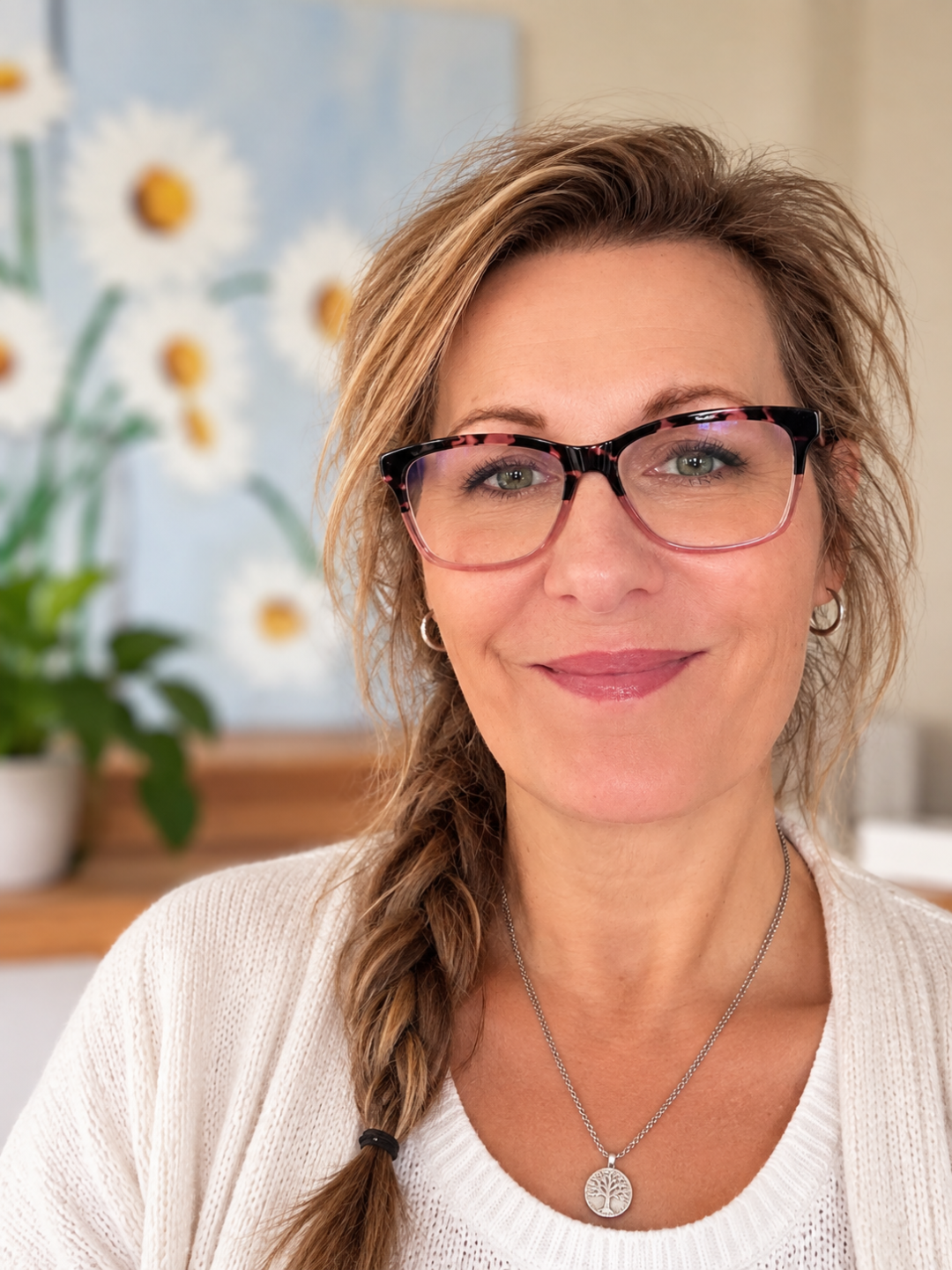 Tara Ferrell smiling in a floral blouse