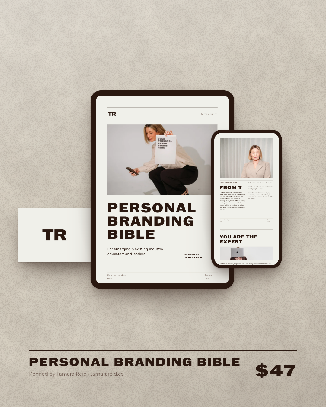 The Personal Branding Bible on a tablet and phone