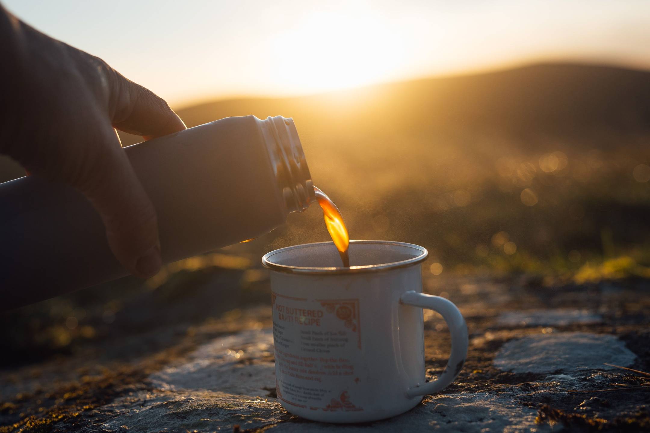 A warm drink in golden morning light