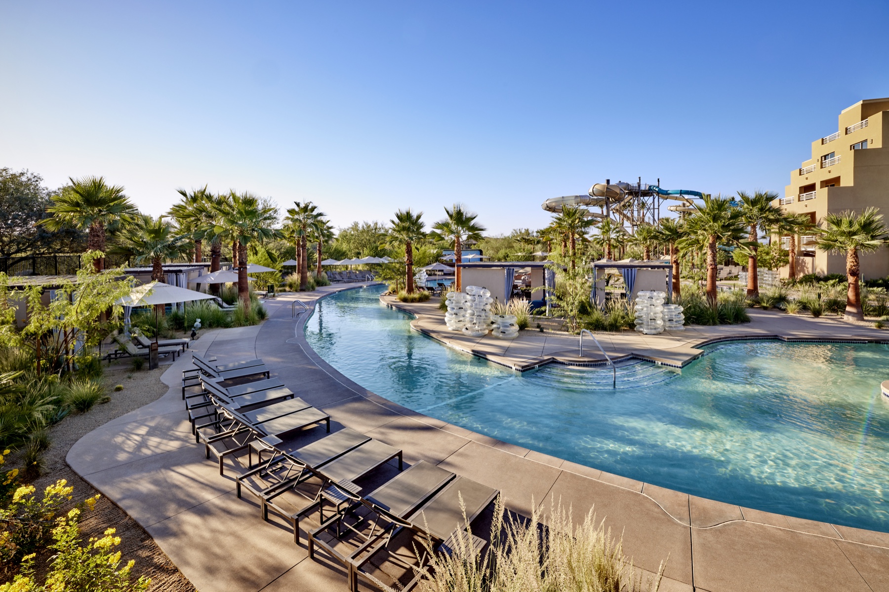 JW Marriott Phoenix Desert Ridge — Lazy river and poolside loungers