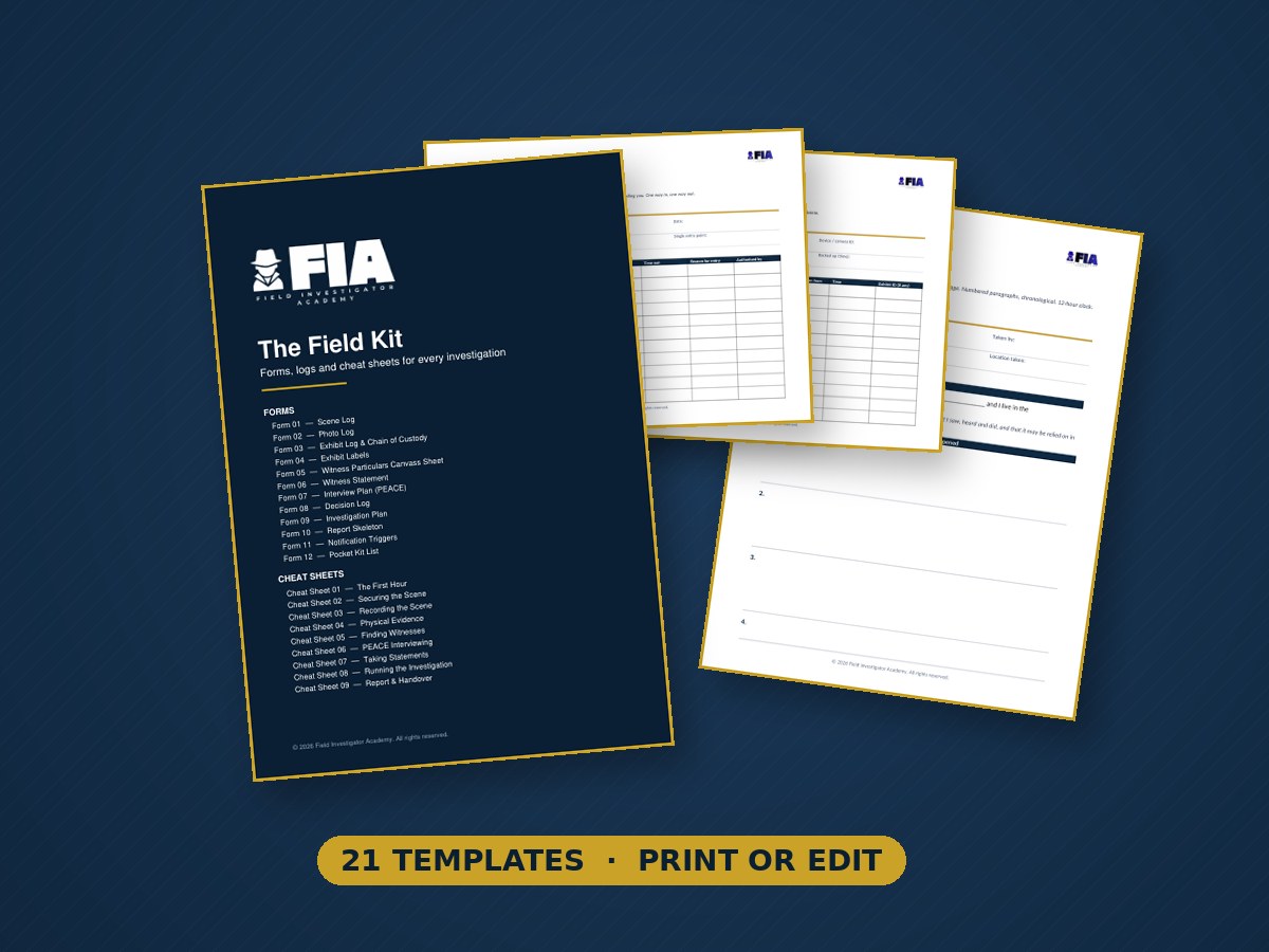 The FIA Field Kit: 21 investigation templates