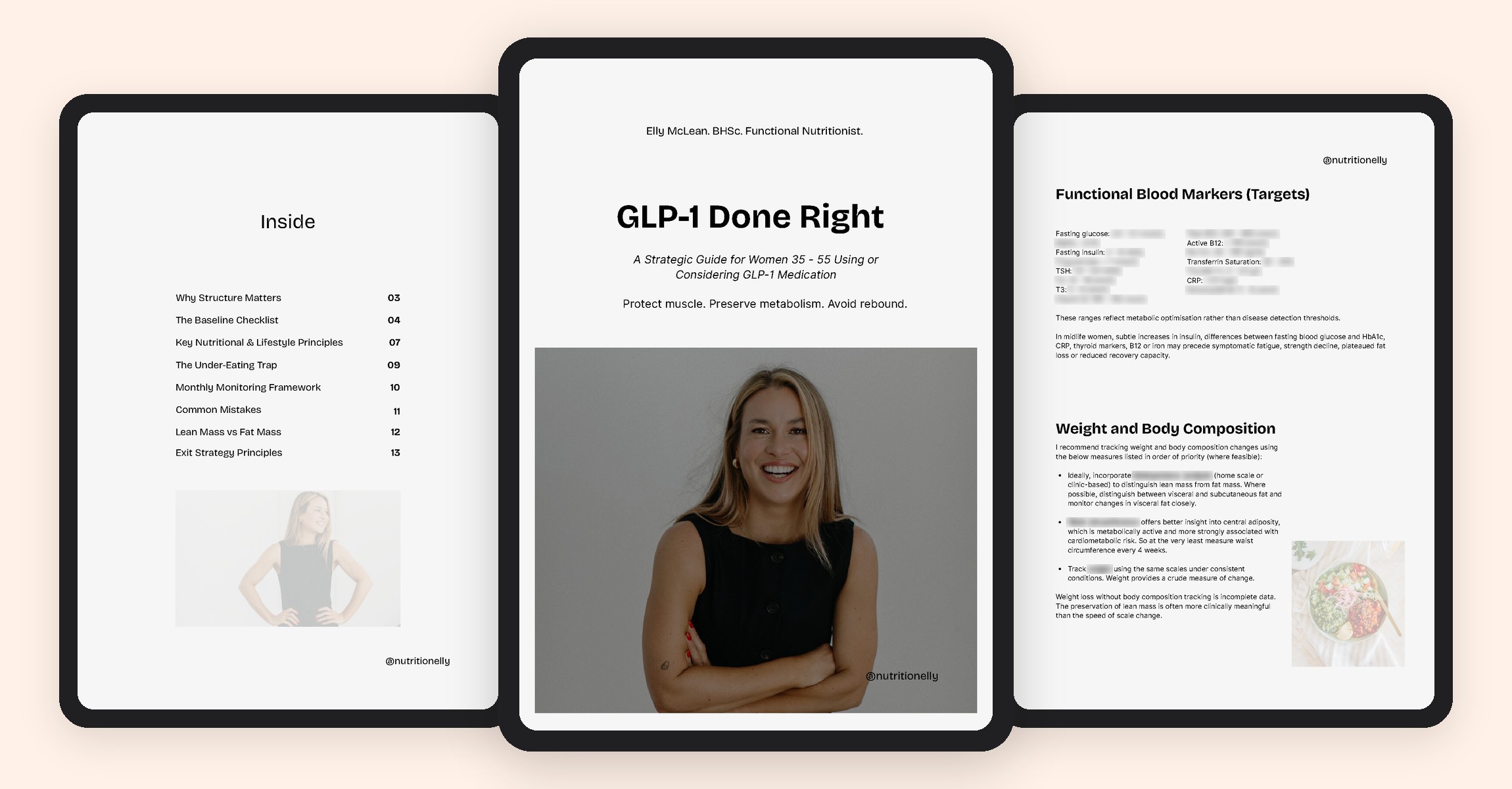 Inside the GLP-1 Done Right guide: cover, contents and blood markers pages