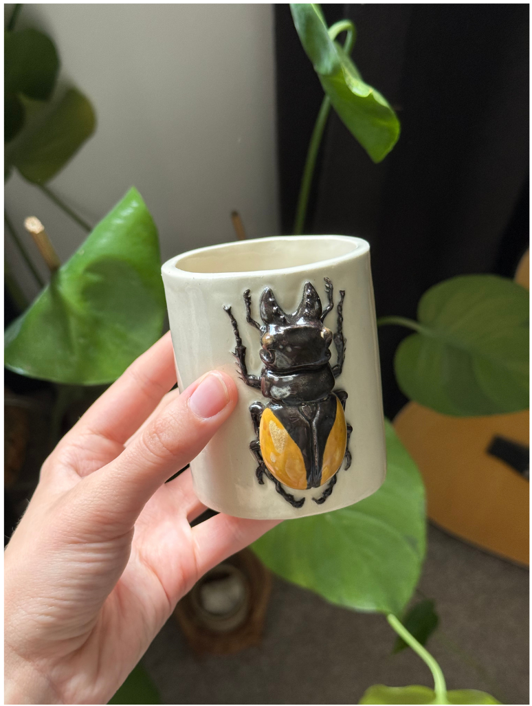 Sculpted insect mug by Leafbug Studio
