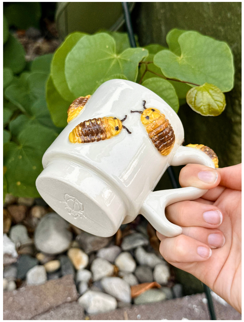 Unfired moth and insect mugs by Leafbug Studio