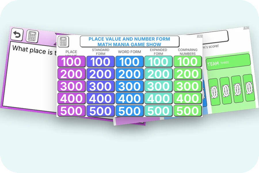 Three real slides from a digital place value review game