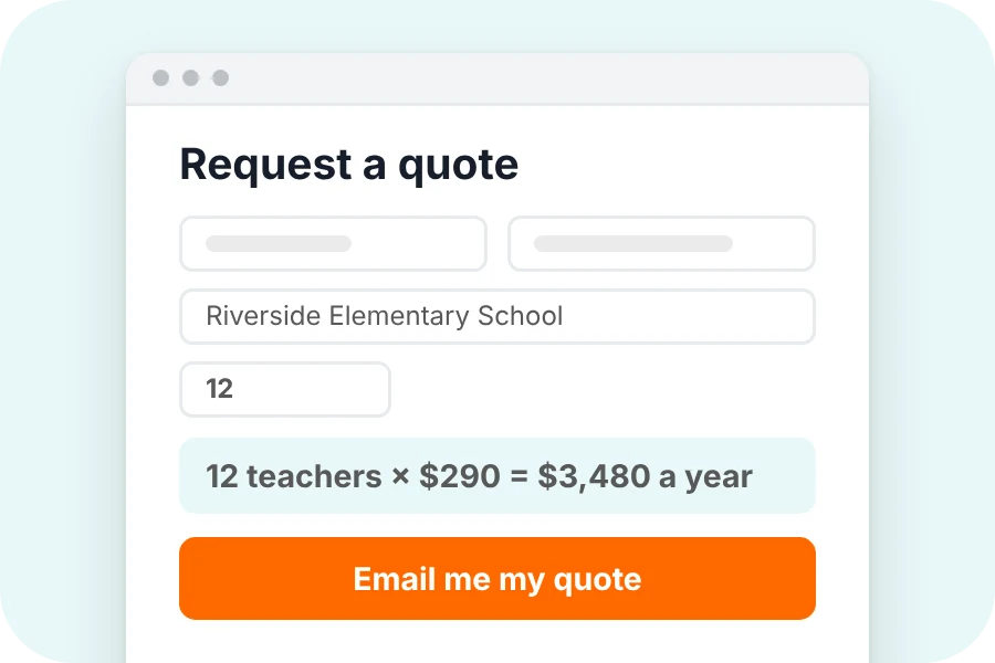 The quote form filled in, with the total worked out