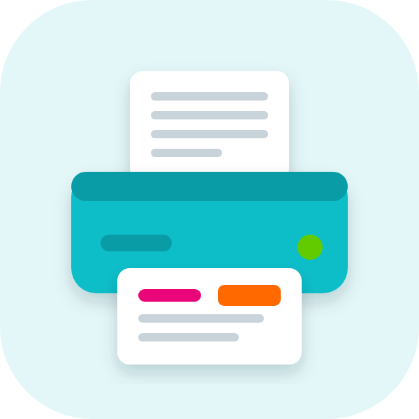 A printer with a colourful worksheet coming out